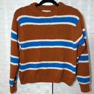 All The Ways Pumpkin/Blue/Cream Fuzzy Striped Soft Sweater Size XS